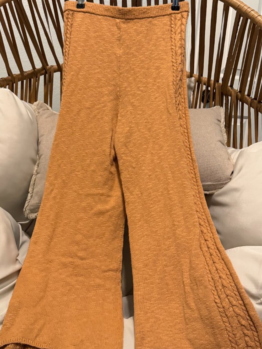 Spell & The Gypsy Yellowstone Knit Pants Caramel Medium Cable Knit Cotton EUC - Picture 7 of 12